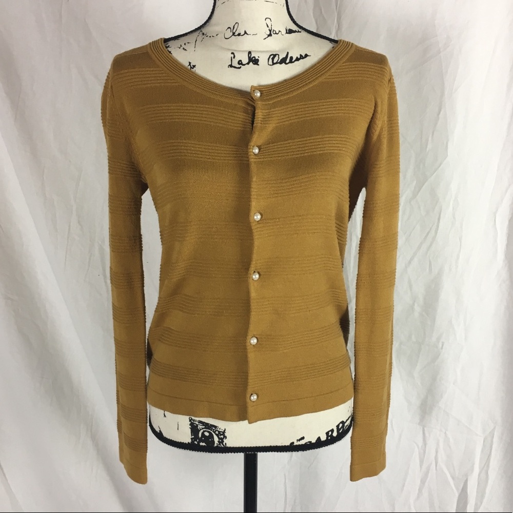 Mustard Yellow Cardigan with Faux Pearl Buttons